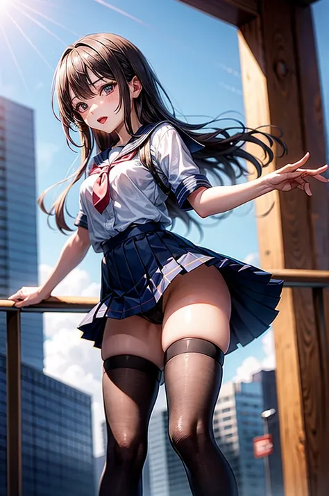 Anime Girls Schoolgirl Uniform Skirt Thigh Panty Shot Open Legs