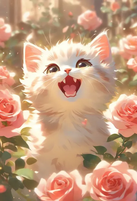 Cute vector of a kitten with a rose flower, style of anime, M Jenny style, Digital illustration, nearing perfection, The is very detailed, smooth private parts, Focus sharp, illustratio, 4K分辨率