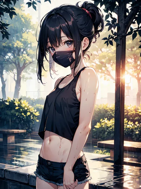 God quality,sanime moe artstyle,best anime 8k konachan wallpaper,erfect anatomy,break,(nsfw,Please draw a picture of a girl wearing transparent clothes soaked in the rain, taking shelter in the shade of a tree.),break,1girl,kawaii,(Solo,Loli face,11 years ...