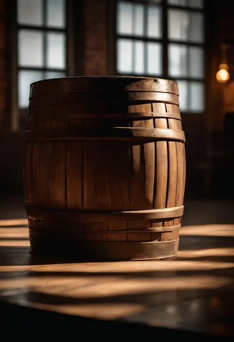 A visually stunning composition of a barrel of oil being used as a prop in a theatrical performance, with dramatic lighting and shadows, creating a visually artistic and symbolic image.