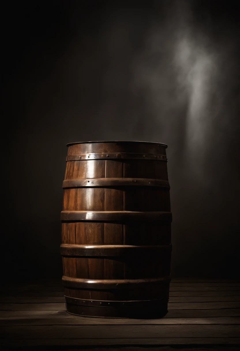 A visually stunning composition of a barrel of oil being used as a prop in a theatrical performance, with dramatic lighting and shadows, creating a visually artistic and symbolic image.