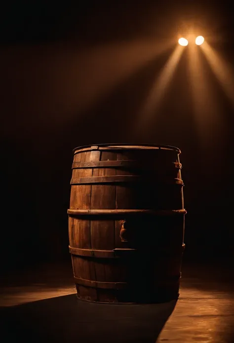 A visually stunning composition of a barrel of oil being used as a prop in a theatrical performance, with dramatic lighting and shadows, creating a visually artistic and symbolic image.