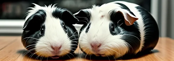 black and white guinea pig with 16 eyes leaking blood from the arms, neck, head and body