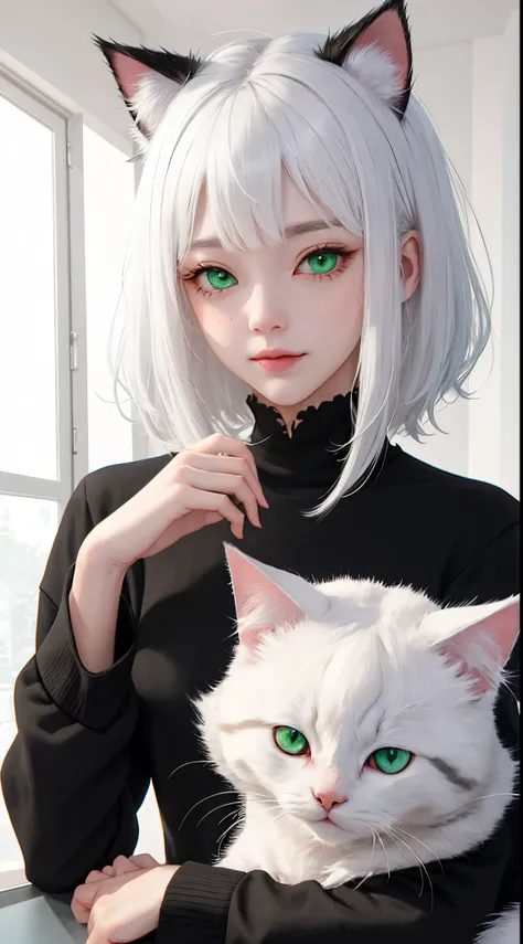 White hair cat ears girl green eyes Yuurei