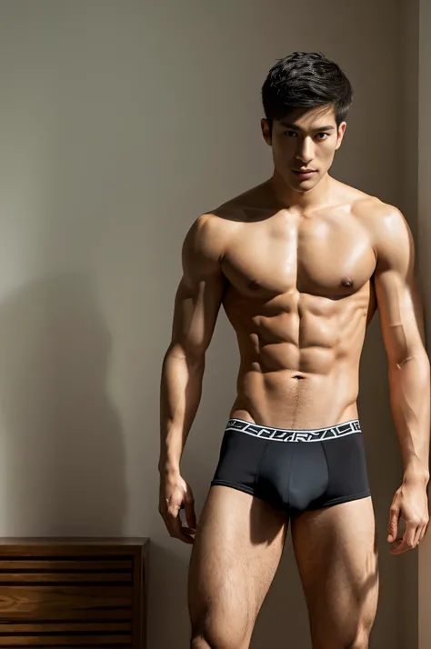 arafed man in a black mesh underwear posing for a picture, black underwear, asian male, model with attractive body, male model, sexy masculine, lean man with light tan skin, strong masculine features, underwear ad, wonbin lee, male body, asian man, south k...