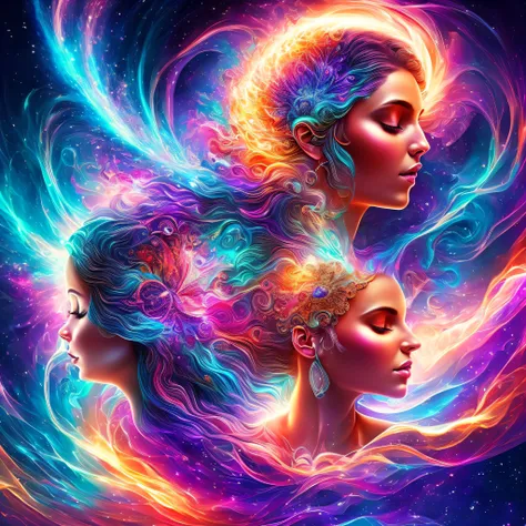 Plunge into the ether flowing with the eternal soul through the vibrations of love, Everything is connected, Flowing energy, spiritual, divine, Dreams, cosmic, concept-art, Blowing the mind, Female beauty, god, Pineal gland, dreamlikeart