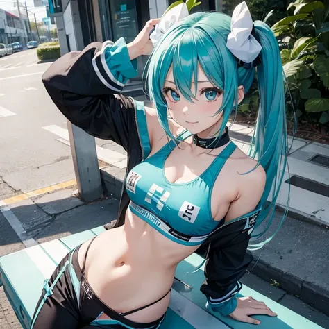 miku hatsune、marason、Racer Pants、１a person、Beautiful breasts