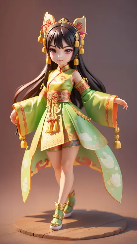 Surrounded by elements of the birthday dragon, teenager in traditional Chinese costume, cute 3D rendering, vinyl toy figurine 3D rendering stylized dragon