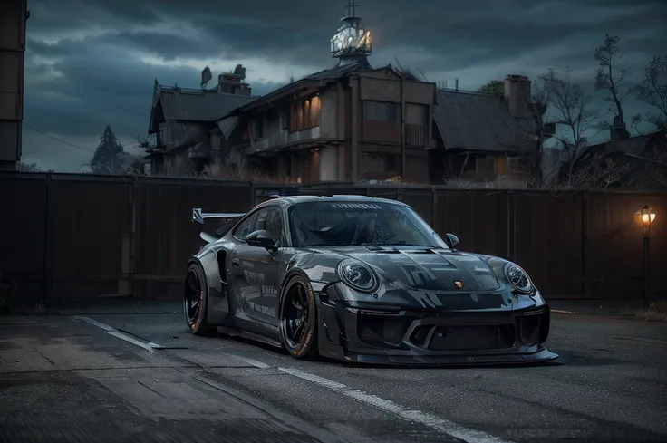 s)
(((Porsche 911 GT3 RSR track car)) reimagined in an ominous ((black and orange)) paintwork and trim, rear wing, ultra wide body kit, quad exhaust pipes, superior details, ((front facing shot)), this machine Will deliver power unlike any supercar, carbon...