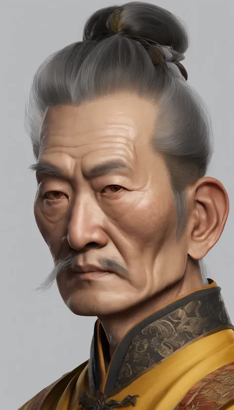 Southern old man in China&#39;s Song Dynasty（Portrait of Emperor Xuanyuan 1.0），closeup cleavage（close-up1.5），Audience visual inspection（facing at the camera），Round forehead，wide chin，White haired man，hair-bun，no headwear，hair tying up。（Zhang Sanfeng）yellow...