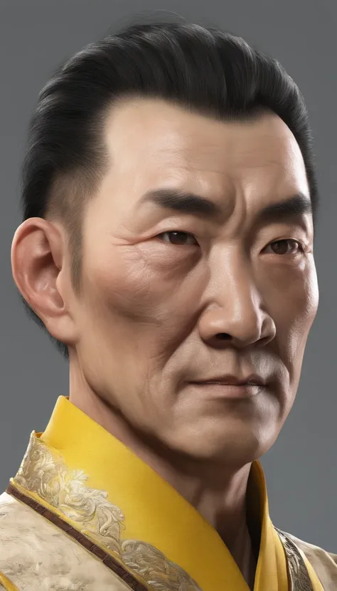 Southern old man in China&#39;s Song Dynasty（Portrait of Emperor Xuanyuan 1.0），closeup cleavage（close-up1.5），Audience visual inspection（facing at the camera），Round forehead，wide chin，White haired man，hair-bun，no headwear，hair tying up。（Zhang Sanfeng）yellow...