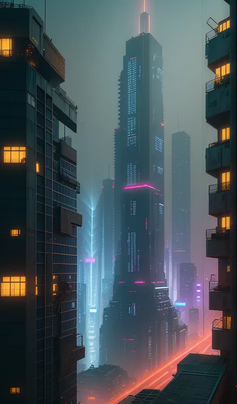 Technologie，Cyberpunk style，arma，locomotive，technologies，network，industry，rained，Ambient，mirai，城市，the night，The cyberpunk city seen from the rooftop railing