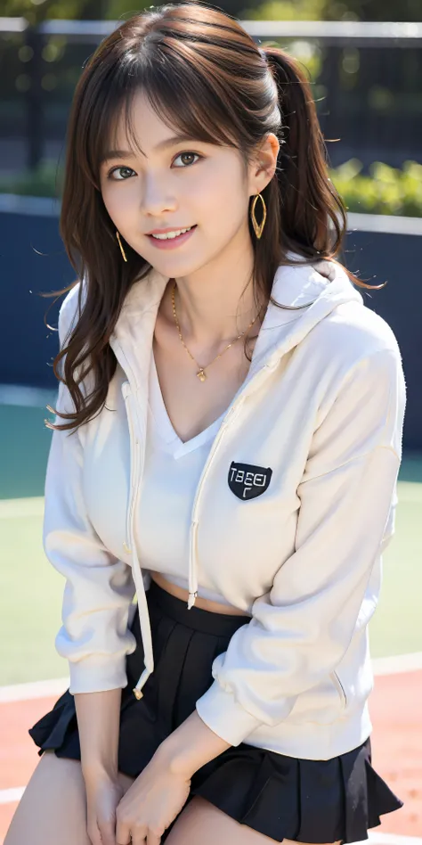 top-quality、Top image quality、​masterpiece、25 year old female tennis coach, black middle wavy hair、Puffy nipple、Tennis Wear、White pants、light pink long sleeve hoodie、Medium milk, soft boob、((all-fours、Get down on both knees))、Shy laughter、sexy hips、stick o...