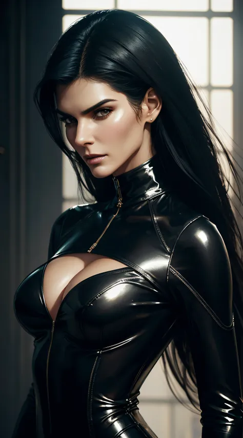 Angie Harmon, latex sexy clothes, character portrait, 4 9 9 0 s, long hair, intricate, elegant, highly detailed, digital painting, artstation, concept art, smooth, sharp focus, illustration, art by wlop, charlie bowater and alexandra