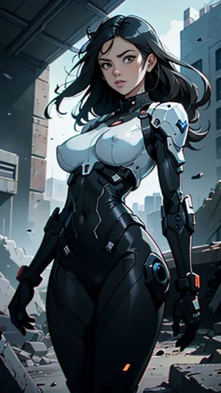 Melhor Qualidade, Obra-prima, Muito Detalhado:1.3, ((Bela nsfw mulher negra)) cyberpunk with his drone in the ruins of a city in the forgotten war, Tecnologia antiga, HDR (High Dynamic Range), ray tracing, Super Resolution, unreal 5, espalhamento subsuperf...