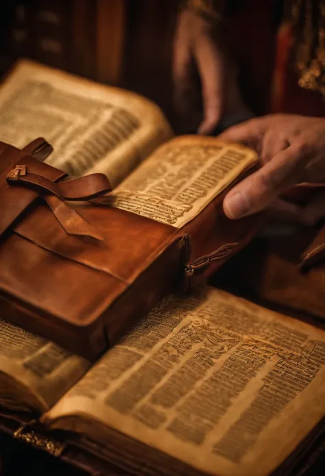 A photo of me delicately binding a collection of scriptures into a beautifully crafted leather cover,original,The Bible itself