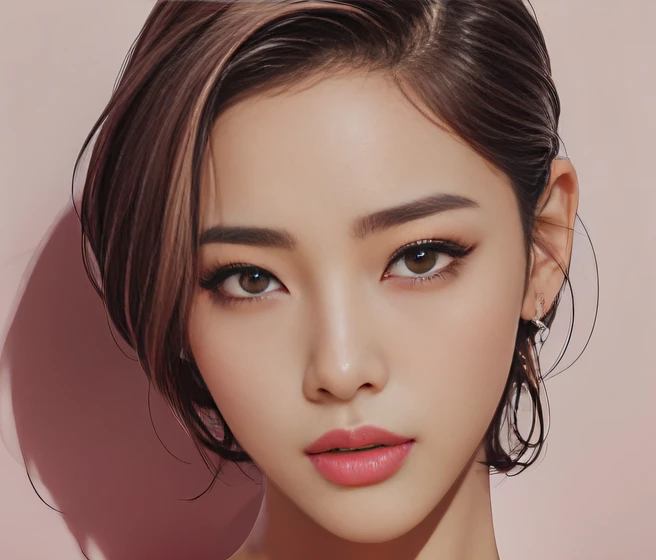 1girll, Korean K-pop idol and model, 23 years old, RAW photo, Realistic, photo-realistic, Cute(Front focus), photograph realistic, poster for, voluminetric lighting, Very detailed faces, 4 k, Award-Awarded, deepshadow, low tune, Showy heavy makeup, Close-u...