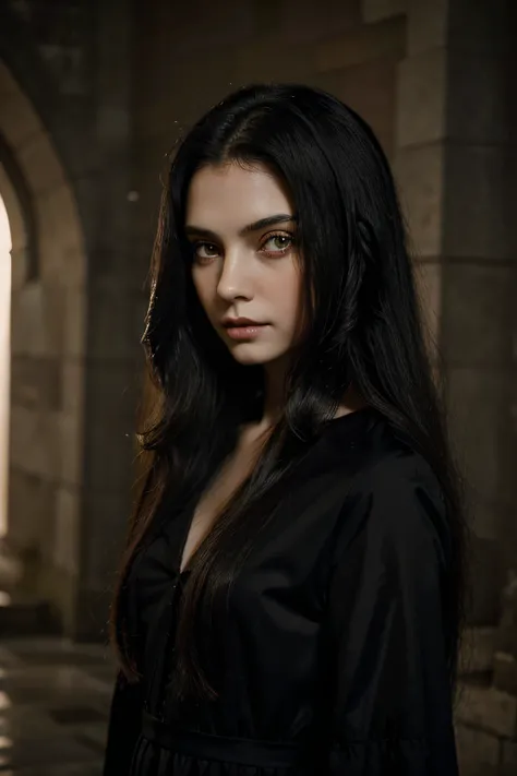 The vampire&#39;s daughter is a child with mesmerizing amber eyes, hair as black as night and pale skin. His presence is serene, mas seus olhos refletem uma curiosidade intrigante. Veste-se com roupas vitorianas, um vestido escuro adornado com detalhes em ...