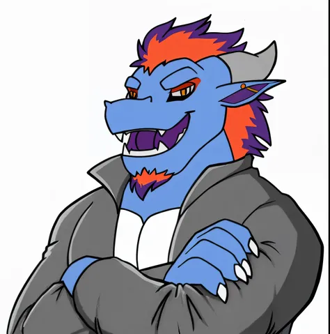 Male, Mane, Eastern dragon, blue scales, Horns, musclegut, daddy, beard