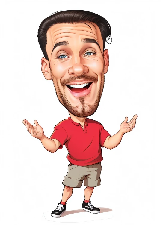 cartoon man with beard and red shirt standing with outstretched hands, estilo caricatura, caricature illustration, in cartoon style, caricatura!!!, caricatural, retrato dos desenhos animados, Alarcon Cartunista, Cartoon style illustration, caricatura, Jim ...