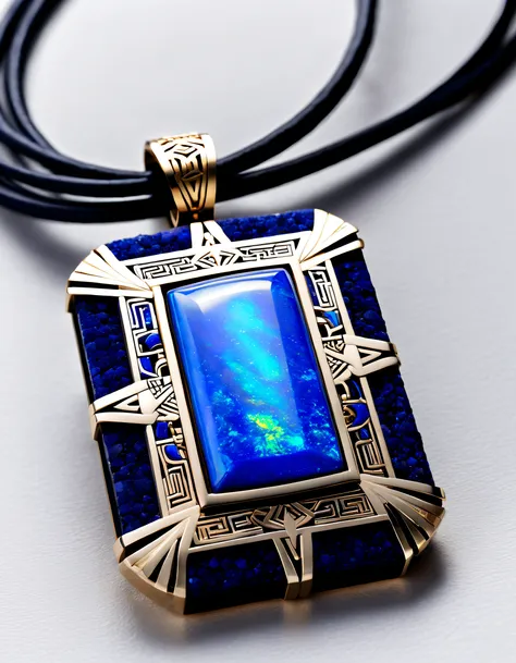 item design, (rectangular pendant close-up), (there is a large double opal in the center.......： 1.2) a leather cord, intricate ...