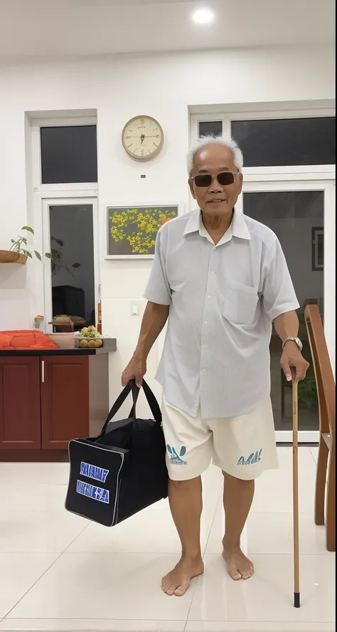 there is a man with a walking stick and a bag, he is about 7 0 years old, he is about 6 0 years old, he is about 60 years old, bao pham, 70 years old, 7 0 years old, he is about 8 0 years old, an 80 year old man, dzung phung dinh