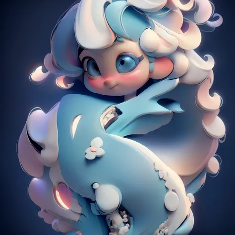 Close-up of a doll wearing a white dress and blue coat, render of a cute 3d anime girl, cute 3d render, cute detailed digital art, Lovely digital painting, cute character, adorable digital art, cute cartoon characters, anime styled 3d, soft anime illustrat...