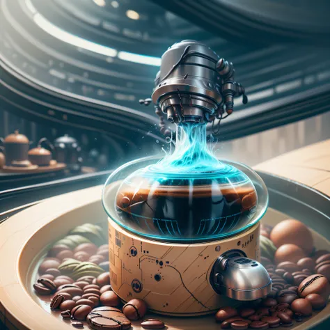 close up photograph，SolarpunkAI:The coffee machine。Best quality，tmasterpiece，超高分辨率。