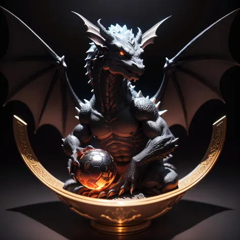 Ultra-realistic, 16K image,Realistic but deformed dragon、games、isometric、detaileds、(black backgrounds:1.5)、A dragon is sitting on a crystal ball、shenron、３D、gargoyle-like figurine