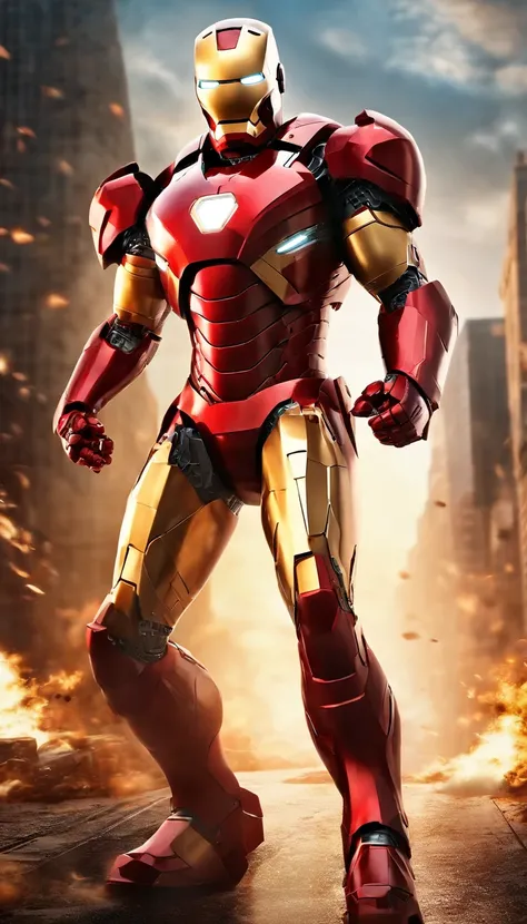 (best quality,4k,8k,highres,masterpiece:1.2),ultra-detailed,realistic:1.37,portrait,ironman,steel suit,advanced technology,glowing arc reactor,reflective metal surface,highly detailed face and body,shiny armor,heroic pose,flying in the sky,cityscape backgr...