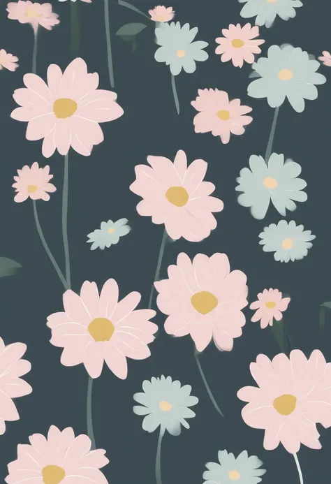 Daisy flowers, pastel colour, Solid line, Wallpaper style, Deep dark background