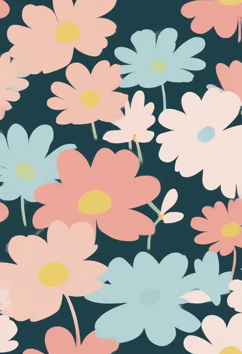 Daisy flowers, pastel colour, Solid line, Wallpaper style, Deep dark background