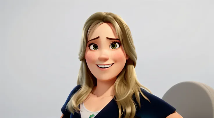 Uma mulher estilo pixar branca e loira, alta qualidade e melhor qualidade.