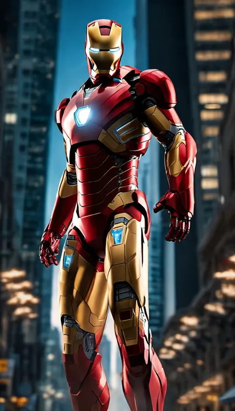 (best quality,4k,8k,highres,masterpiece:1.2),ultra-detailed,(realistic,photorealistic,photo-realistic:1.37),Iron Man,full-length,extremely detailed suit and features,super surreal art,metallic texture,glowing eyes,arc reactor on chest,flying in the air,act...