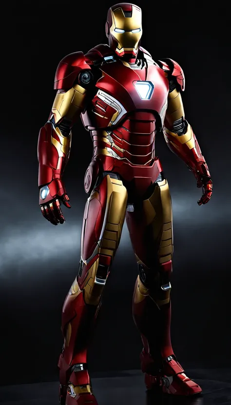 (best quality,4k,highres,masterpiece:1.2),Ultra-detailed,Iron Man in full body shot,extremely detailed suit and features,hyper-realistic art style, vibrant colors, studio lighting