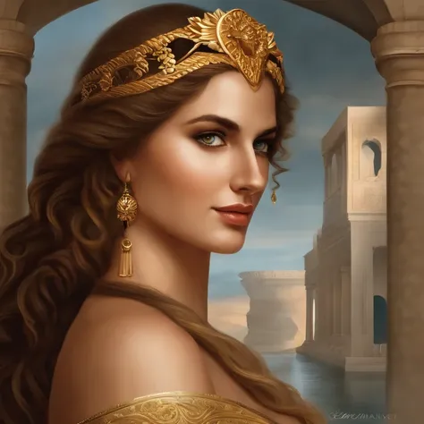 In Greek mythology, Helen of Troy is depicted as the epitome of female beauty and allure. She is typically represented as a woman of great elegance, often with long, flowing hair – usually blonde or golden as per ancient Greek aesthetics. Her eyes are ofte...