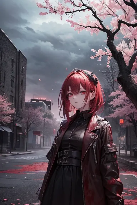 (best quality, ultra-detailed, masterpiece:1.2), sakura zombie, 1girl, zombie, blue skin, cowboy shot, outdoors, (truck:1.3), night, oil painting, haunting atmosphere, vibrant colors, cherry blossom petals falling, eerie moonlight, mysterious shadows, dist...