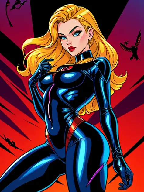 a cartoon of a woman in a black widow outfit and blonde hair, j. Scott Campbell, J. Scott Campbell, menina gato atraente, personagem de quadrinhos, Vilania, Retrato de corpo inteiro de Gwen Stacy, Black Widow, comic character, black canary, menina do gato,...