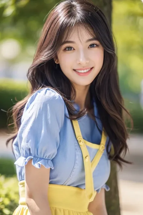 Beautiful woman with good eyes and nose、Beautiful as a model、Cute like a model、Eyes are double、How to use regular mascara、Eye color blue、Hair color pink、Her face is delicate and elegant.、imagem 4k、Beautiful style like a model、A refreshing and lovely smile、...