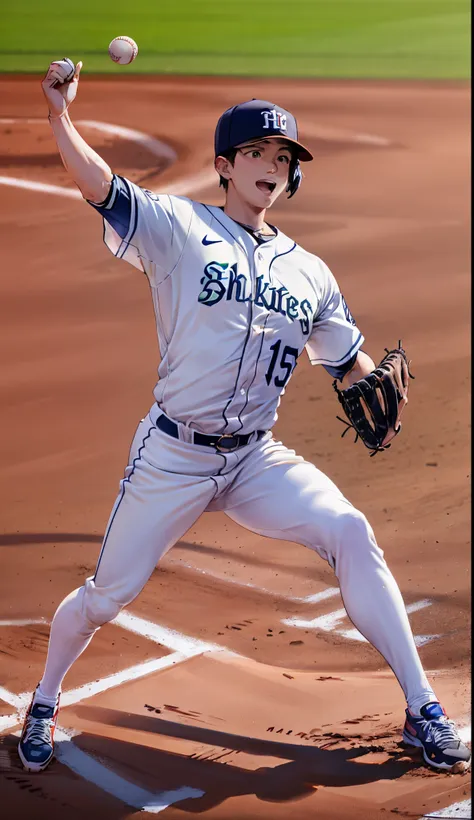 Shohei Ohtani on a baseball field pitching a no-hitter!