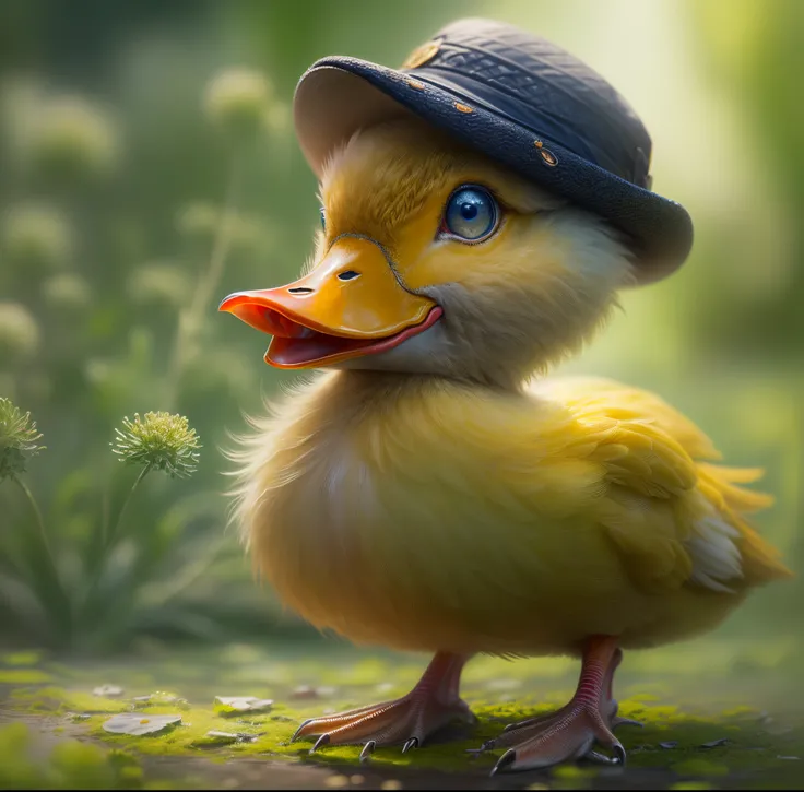 (Best quality at best,4K,8K,A high resolution,tmasterpiece:1.2),ultra - detailed,(actual,realistically,realistically:1.37), Close-up of duck wearing hat, lovely digital painting, Lovely intricate digital art, Cute 3d rendering,  Cute digital artwork, sibra...