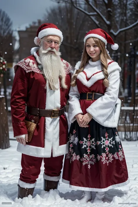 Santa Claus and the beautiful Snow Maiden according to Russian folklore