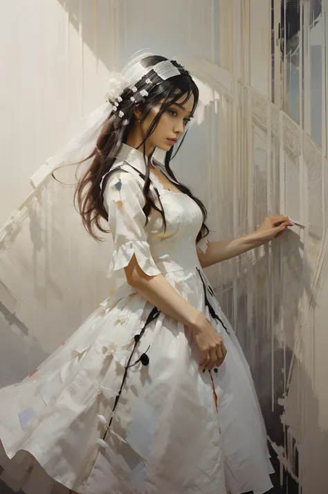 picture of a woman in a white and black dress, digital art by Wuzhong Shifan, Artstation, Digital Art, beautiful character painting, gorgeous digital painting, realistic cute girl painting, Beautiful anime portrait, beautiful digital painting, beautiful di...