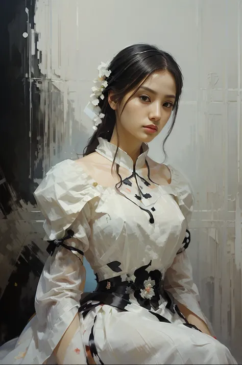 photo of a woman in a white and black dress, beautiful character painting, gorgeous digital painting, realistic cute girl painting, Beautiful anime portrait, beautiful digital painting, beautiful digital artwork, Wuzhong Shifan, elegant digital painting, j...