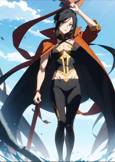 Okama　well-muscled　ember　Black hair　Semi-long　Anime style　Standing Picture