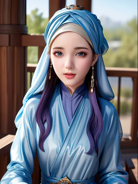 1girl, solo, beautiful face, high detailed realistic eyes, double eyelids, high detailed realistic pupils, upon body from head to waist, (wearing hijab:1.37), (moslem headscarf:1.37), reading glasses, sitting alone on a long chair, amazing mosque park back...