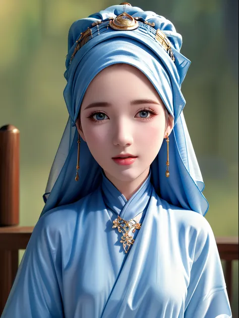 1girl, solo, beautiful face, high detailed realistic eyes, double eyelids, high detailed realistic pupils, upon body from head to waist, (wearing hijab:1.37), (moslem headscarf:1.37), reading glasses, sitting alone on a long chair, amazing mosque park back...