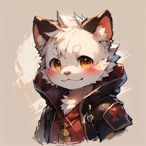 head portrait，Cute and detailed digital art, Very very beautiful furry art, Detailed fanart, high-quality wallpaper, furry fantasy art, Popular topics on artstation pixiv, New Jersey 5 Hairy, drak, sitted, hoody, naturey, male people, cheerful, White fur, ...