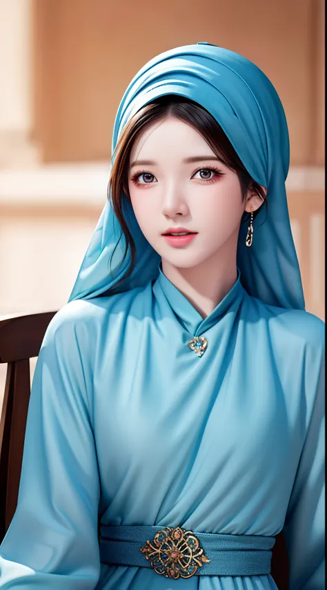 1girl, solo, beautiful face, high detailed realistic eyes, double eyelids, high detailed realistic pupils, upon body from head to waist, (wearing hijab:1.37), (moslem headscarf:1.37), reading glasses, sitting alone on a long chair, amazing mosque park back...