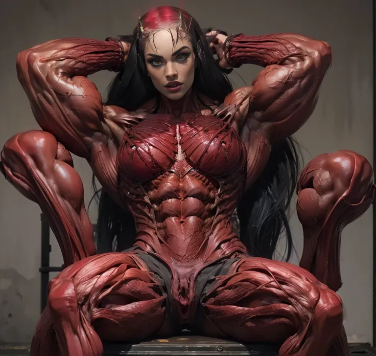 (1 skinless girl), (carnage skinless physique:1.5), (megan-fox:1.5), (1 super muscular undead skinless succubus with gigantic horns:1.5), (covered in red necrotic rotting skinless muscle:1.5), (exposed muscular anatomy:1.5), (perfect fingers:1.25),(8k, RAW...